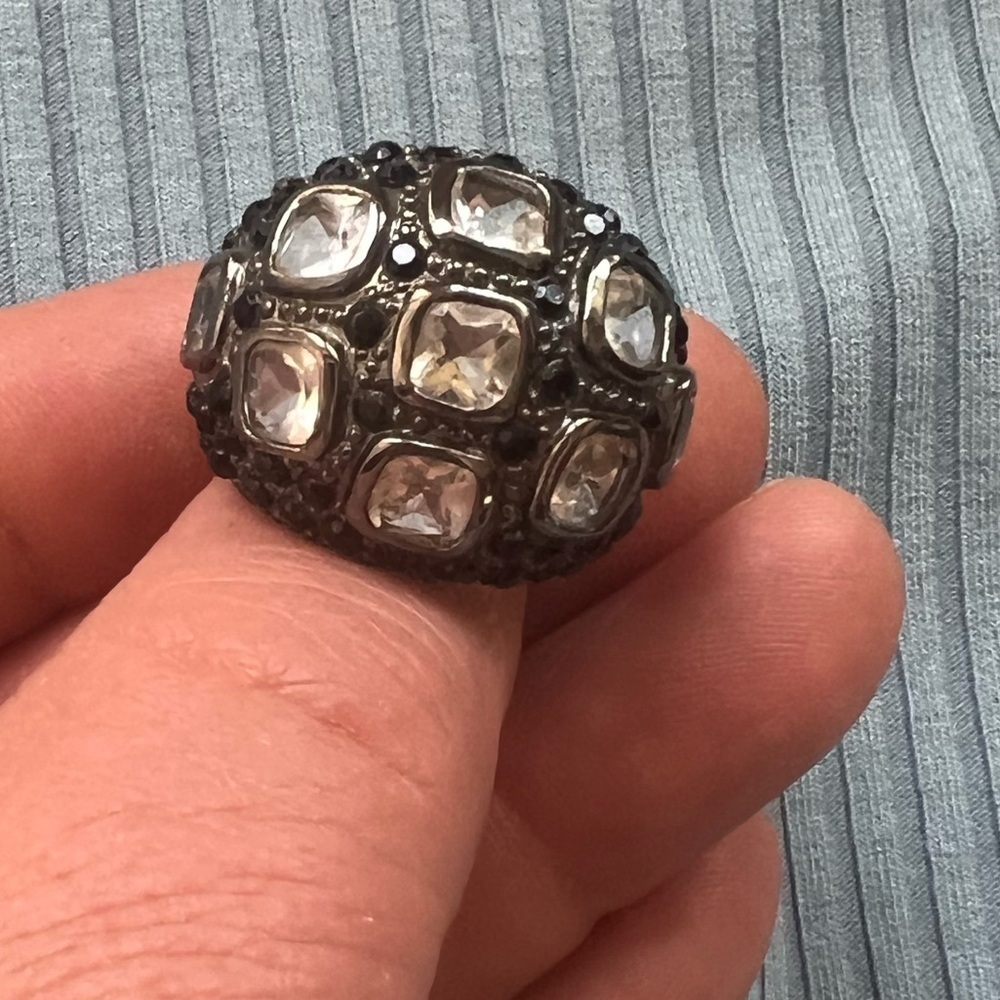 BCBG Gunmetal and Rhinestone Statement Ring 6